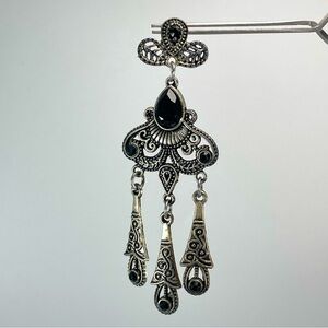 Silver Tone Damascus Vintage Look Chandelier Dangle Post Statement Earrings
